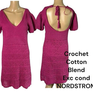 Crochet eyelet dress,Sm , boho,open knit,Frenchman 1996 dress,tassel,Barbie,NWT